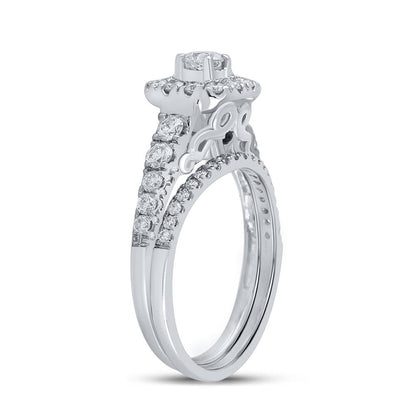 14k White Gold Round Diamond Bridal Wedding Ring Set 1 Cttw (Certified)