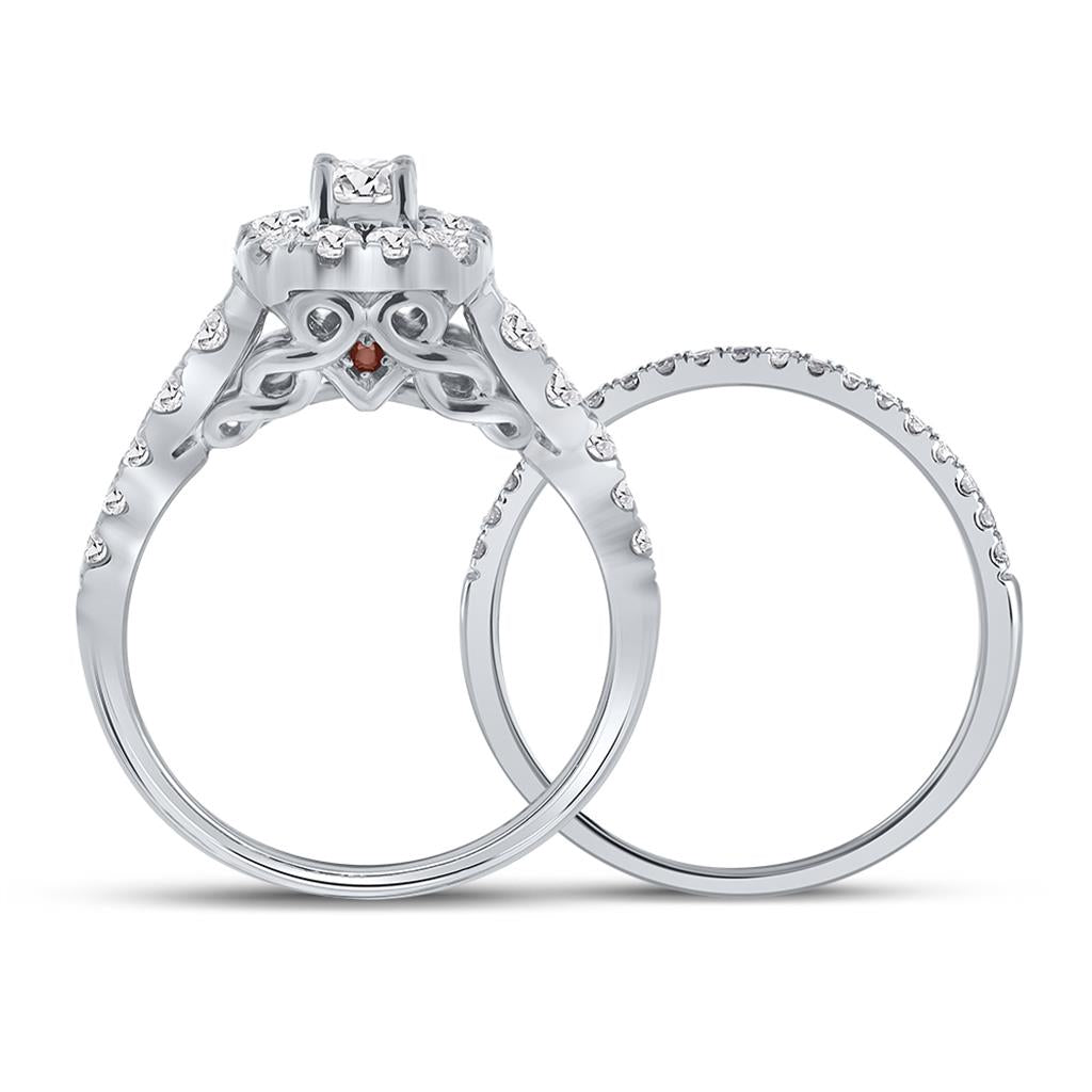 14k White Gold Round Diamond Bridal Wedding Ring Set 1 Cttw (Certified)