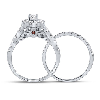14k White Gold Round Diamond Bridal Wedding Ring Set 1 Cttw (Certified)