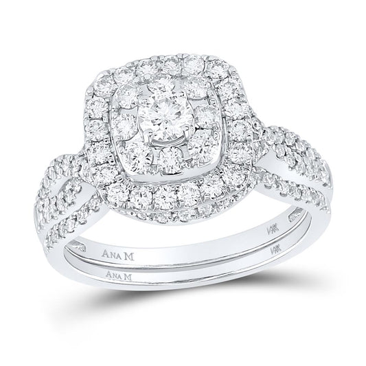 14k White Gold Round Diamond Bridal Wedding Ring Set 1 Ctw (Certified)
