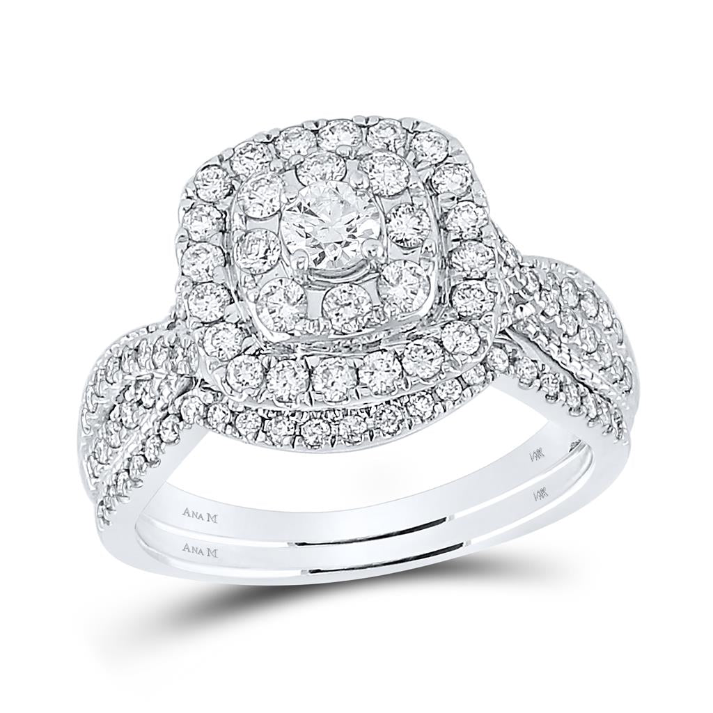 14k White Gold Round Diamond Bridal Wedding Ring Set 1 Cttw (Certified)