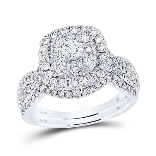 14k White Gold Round Diamond Bridal Wedding Ring Set 1 Cttw (Certified)