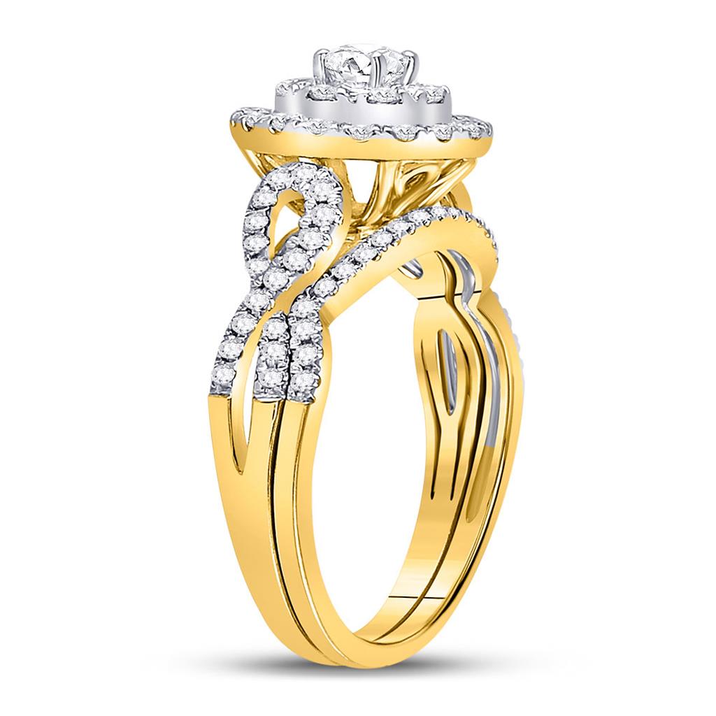 14k Yellow Gold Round Diamond Bridal Wedding Ring Set 1 Cttw