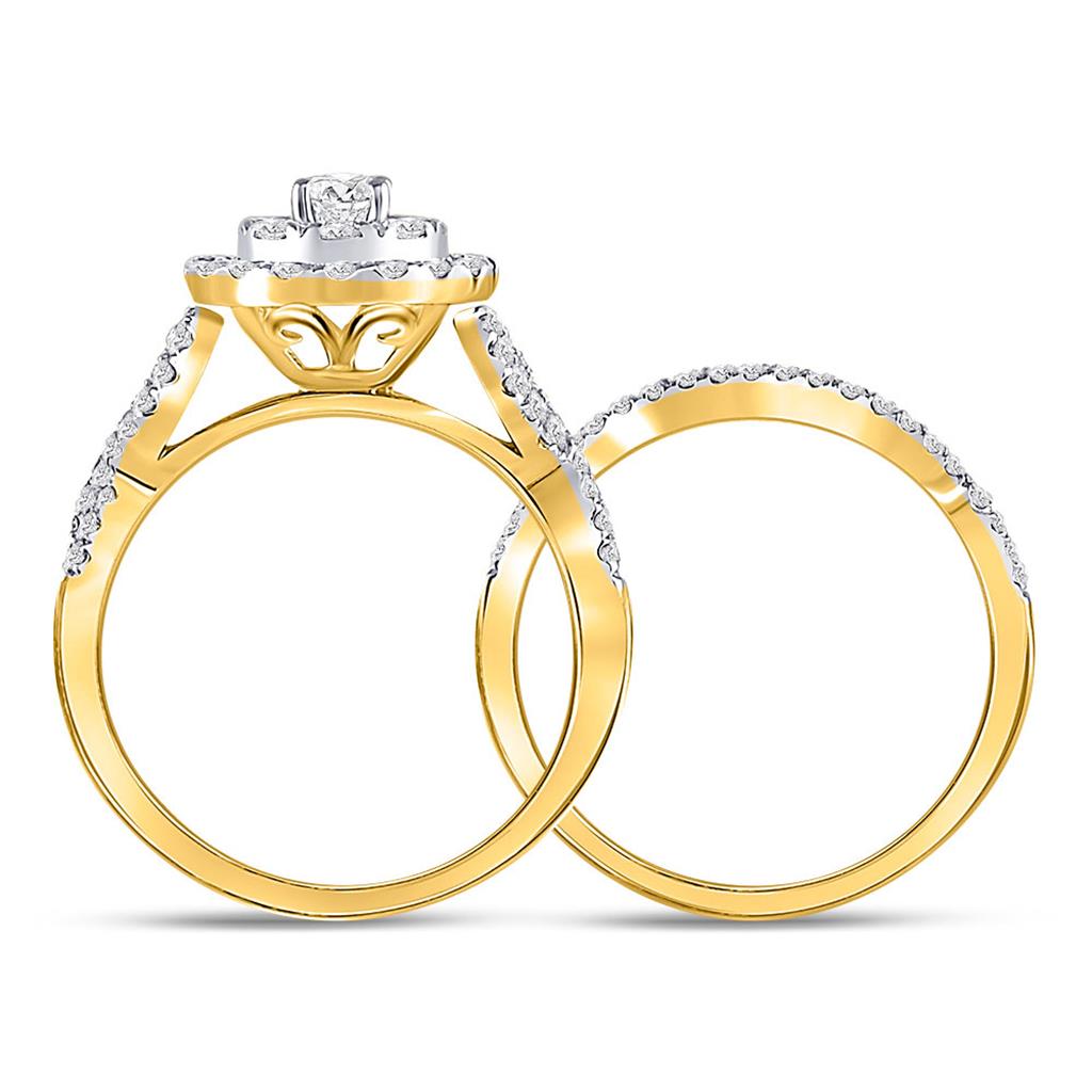 14k Yellow Gold Round Diamond Bridal Wedding Ring Set 1 Cttw