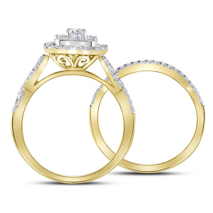 14k Yellow Gold Round Diamond Bridal Wedding Ring Set 1 Cttw (Certified)