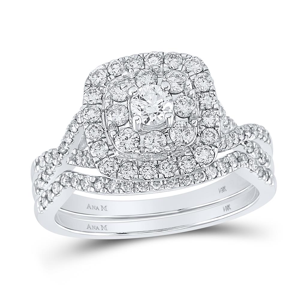 14k White Gold Round Diamond Bridal Wedding Ring Set 1 Cttw (Certified)