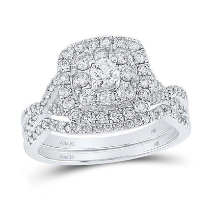14k White Gold Round Diamond Bridal Wedding Ring Set 1 Cttw (Certified)