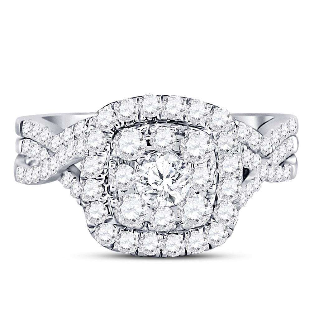14k White Gold Round Diamond Bridal Wedding Ring Set 1 Cttw (Certified)