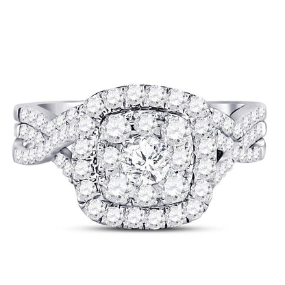 14k White Gold Round Diamond Bridal Wedding Ring Set 1 Cttw (Certified)