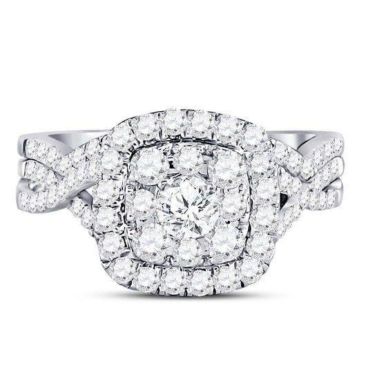 14k White Gold Round Diamond Bridal Wedding Ring Set 1 Cttw (Certified)