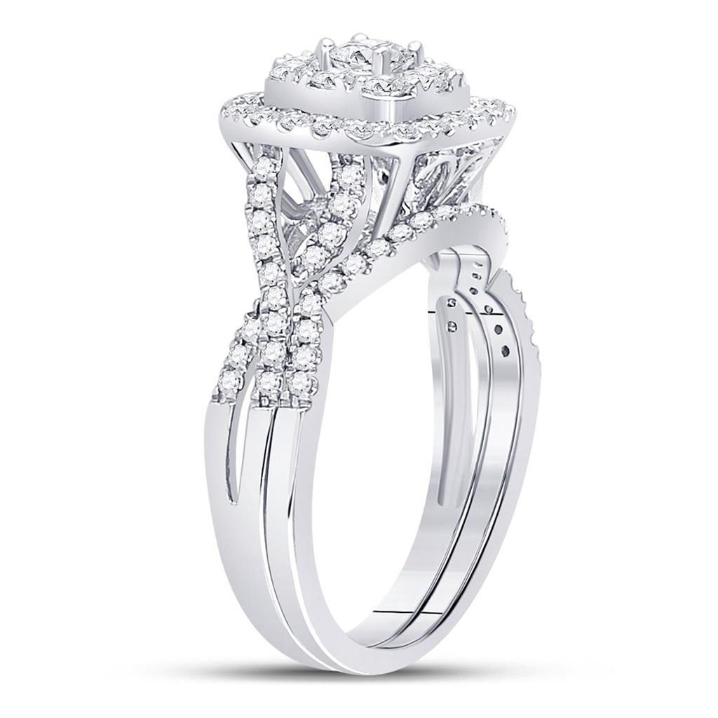 14k White Gold Round Diamond Bridal Wedding Ring Set 1 Cttw (Certified)