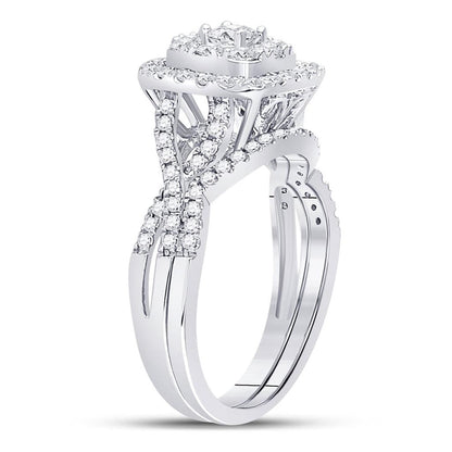14k White Gold Round Diamond Bridal Wedding Ring Set 1 Cttw (Certified)
