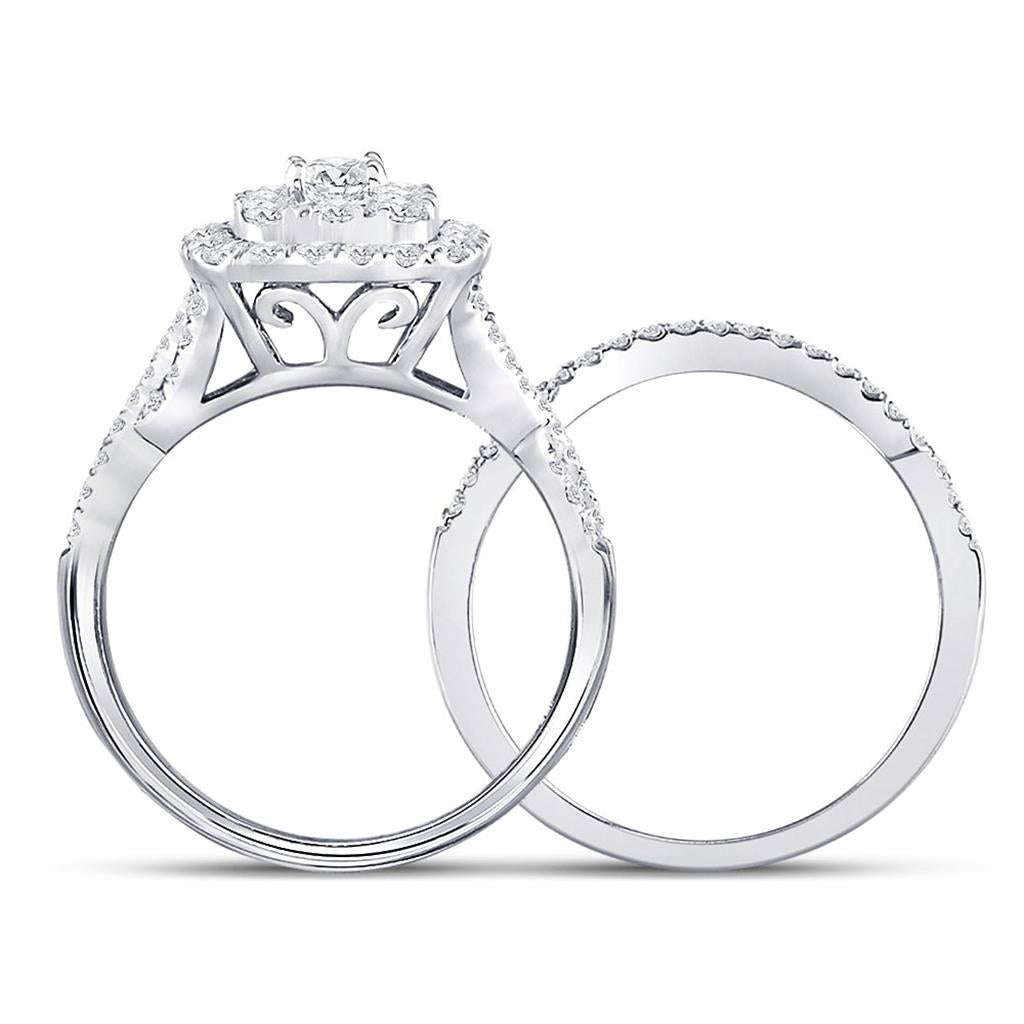 14k White Gold Round Diamond Bridal Wedding Ring Set 1 Cttw (Certified)