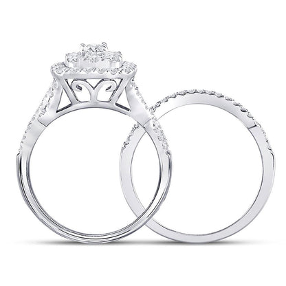 14k White Gold Round Diamond Bridal Wedding Ring Set 1 Cttw (Certified)