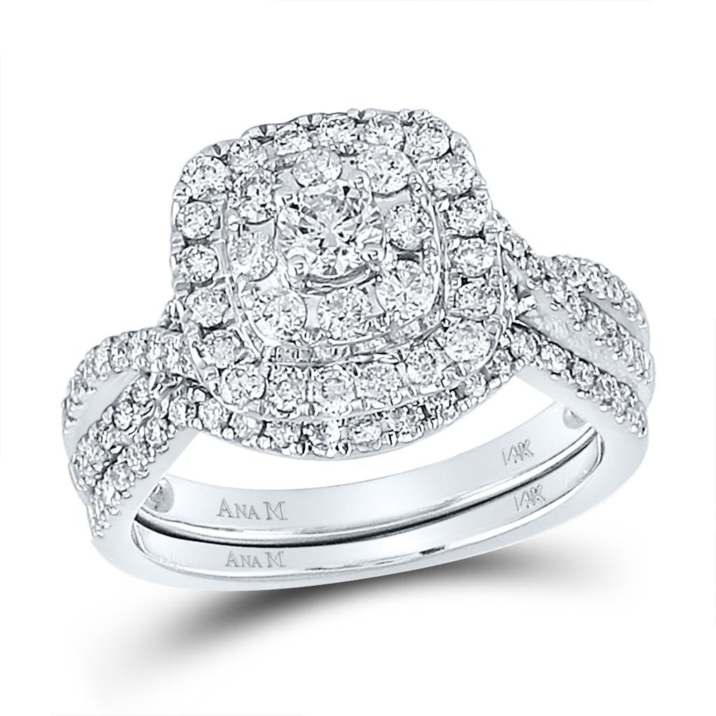 14k White Gold Round Diamond Bridal Wedding Ring Set 1 Ctw (Certified)