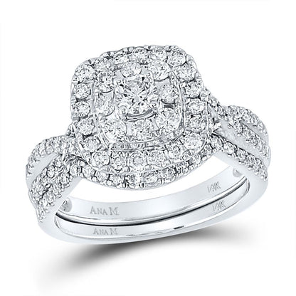 14k White Gold Round Diamond Bridal Wedding Ring Set 1 Ctw (Certified)