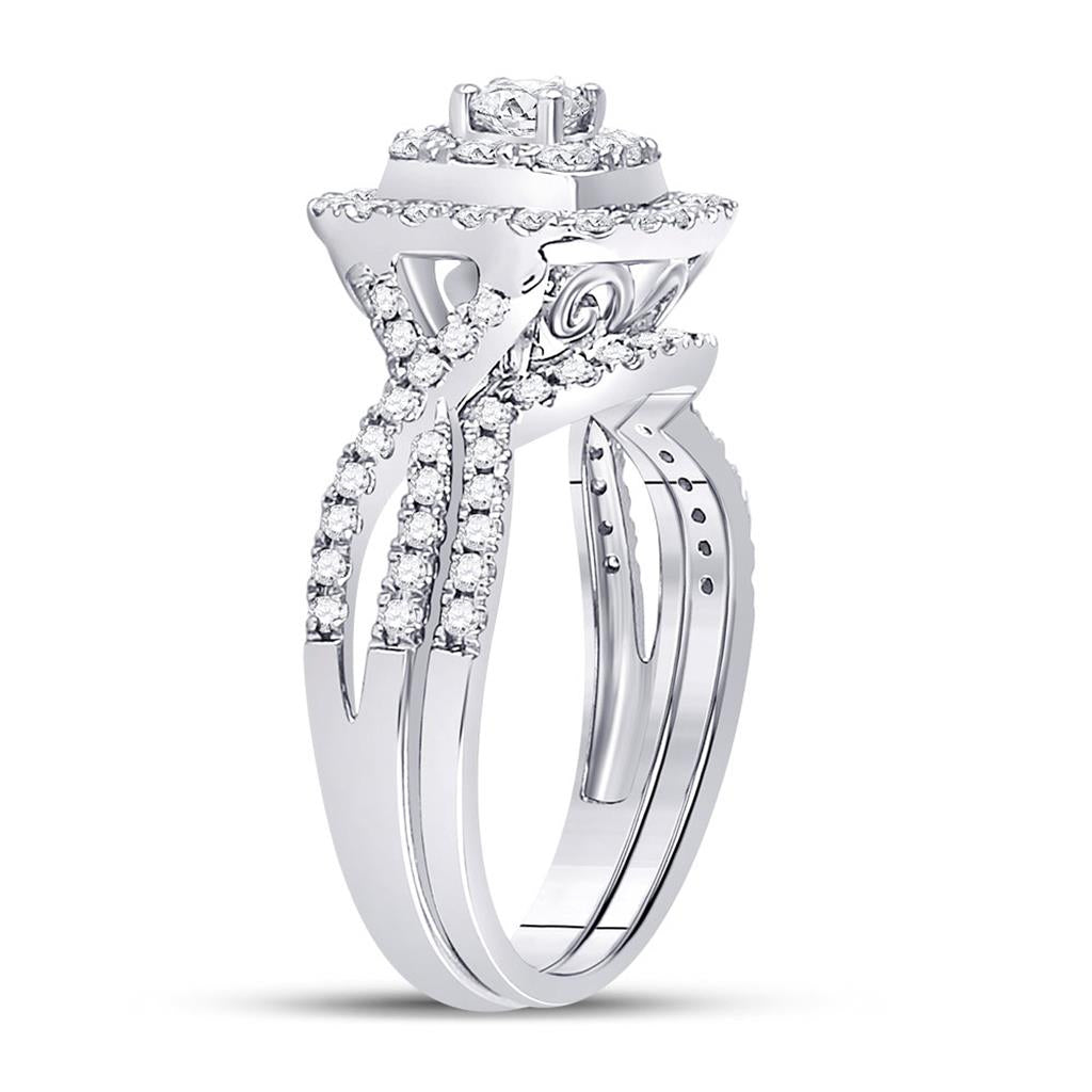 14k White Gold Round Diamond Bridal Wedding Ring Set 1 Ctw (Certified)