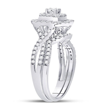 14k White Gold Round Diamond Bridal Wedding Ring Set 1 Ctw (Certified)