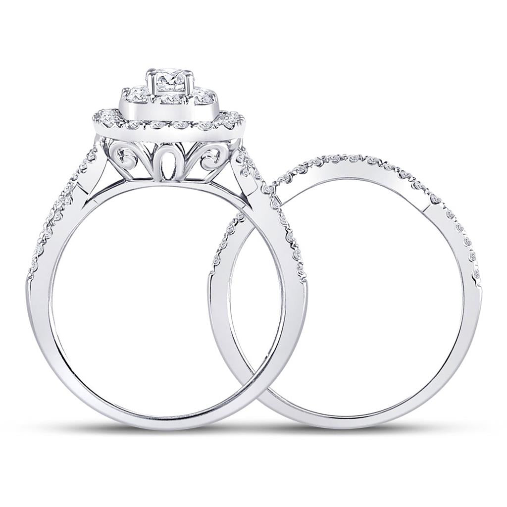 14k White Gold Round Diamond Bridal Wedding Ring Set 1 Ctw (Certified)
