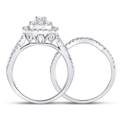 14k White Gold Round Diamond Bridal Wedding Ring Set 1 Ctw (Certified)