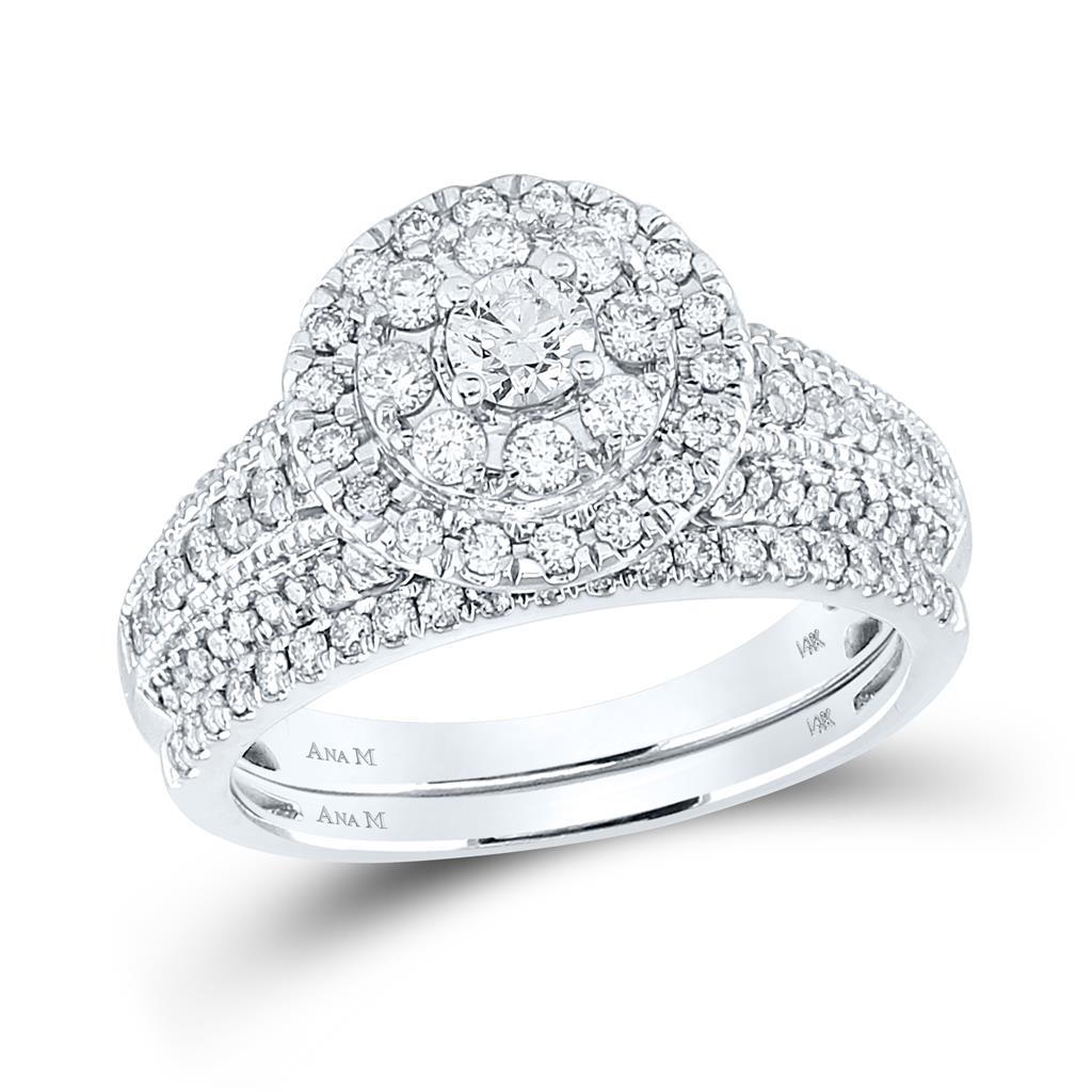 14k White Gold Round Diamond Bridal Wedding Ring Set 1 Cttw (Certified)