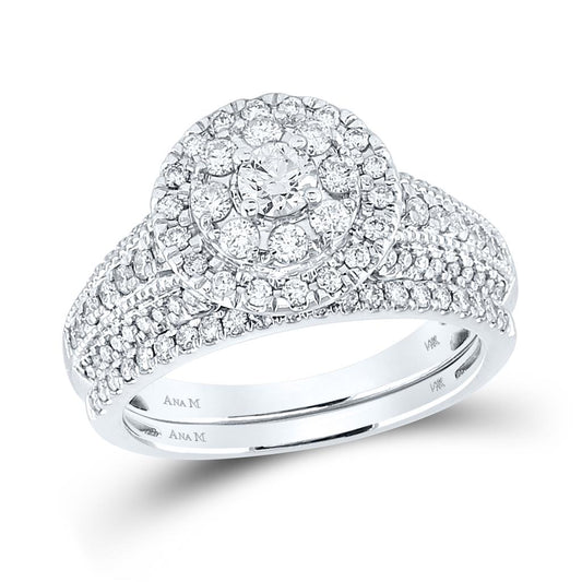 14k White Gold Round Diamond Bridal Wedding Ring Set 1 Cttw (Certified)