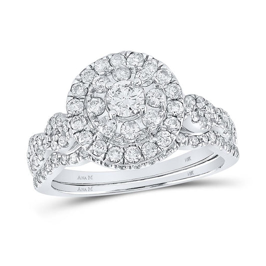 14k White Gold Round Diamond Bridal Wedding Ring Set 1 Cttw (Certified)