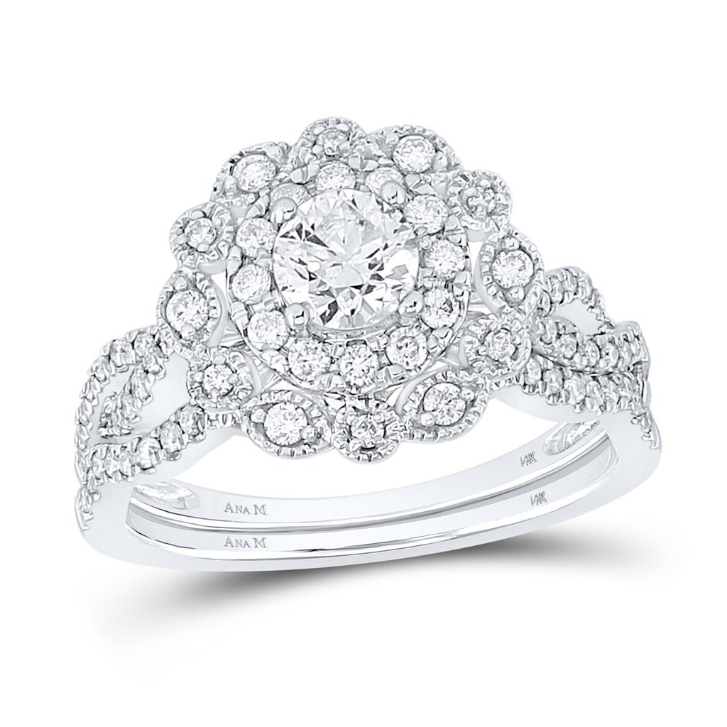 14k White Gold Round Diamond Bridal Wedding Ring Set 1 Cttw (Certified)