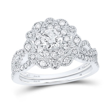14k White Gold Round Diamond Bridal Wedding Ring Set 1 Cttw (Certified)