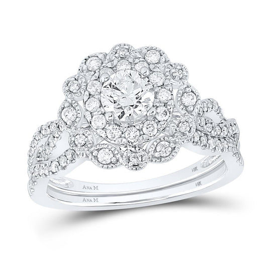 14k White Gold Round Diamond Bridal Wedding Ring Set 1 Cttw (Certified)