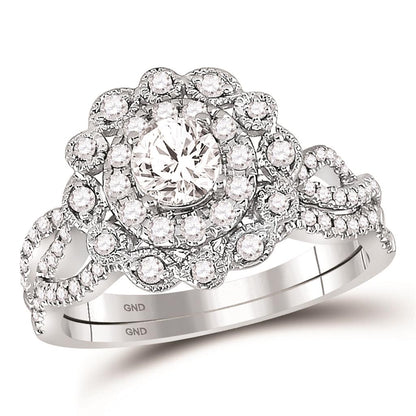 14k White Gold Round Diamond Bridal Wedding Ring Set 1 Cttw (Certified)
