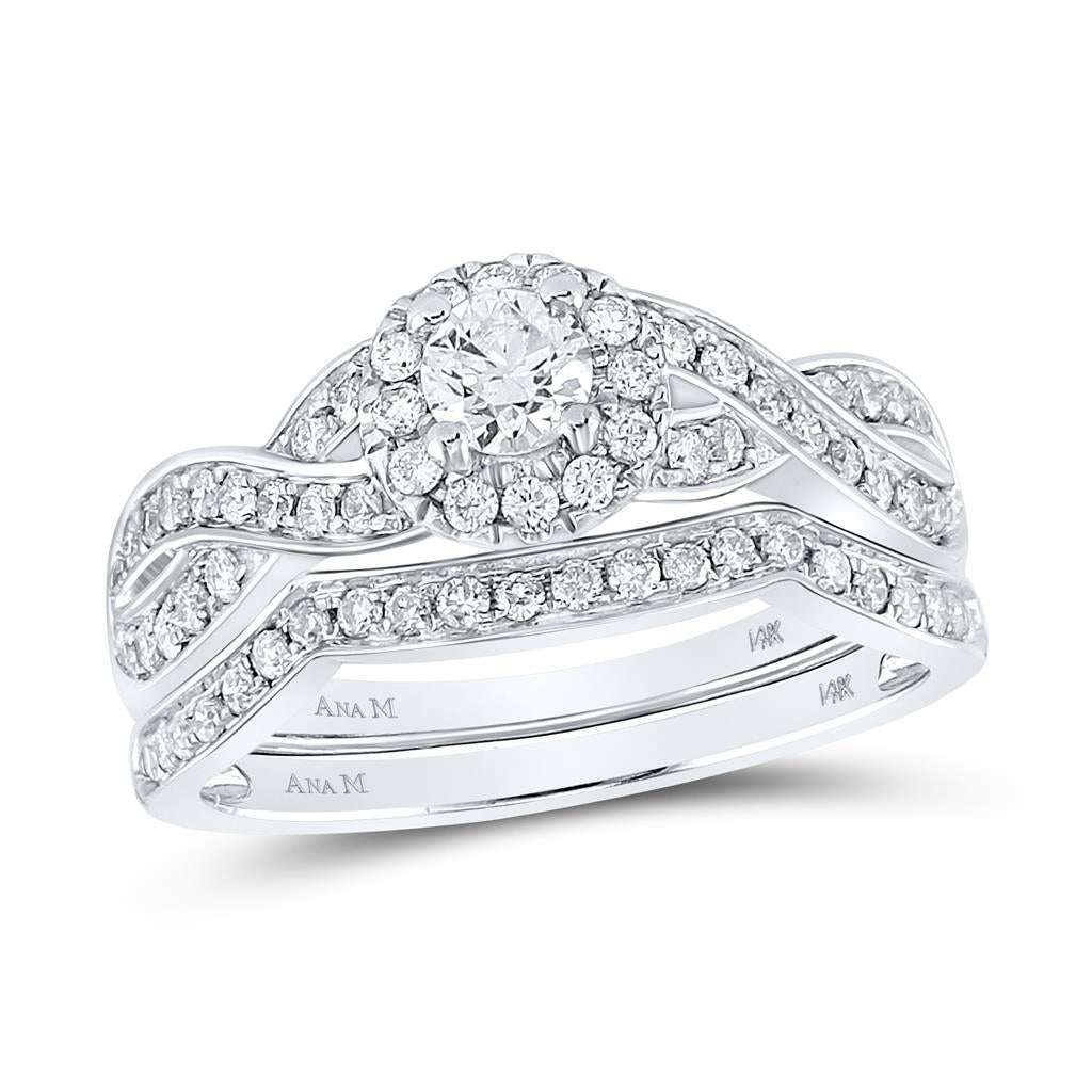 14k White Gold Round Diamond Bridal Wedding Ring Set 1/4 Cttw