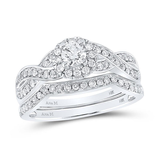 14k White Gold Round Diamond Bridal Wedding Ring Set 1/4 Cttw