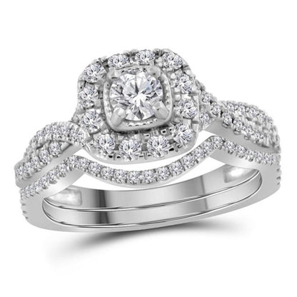 14k White Gold Round Diamond Bridal Wedding Ring Set 3/4 Cttw