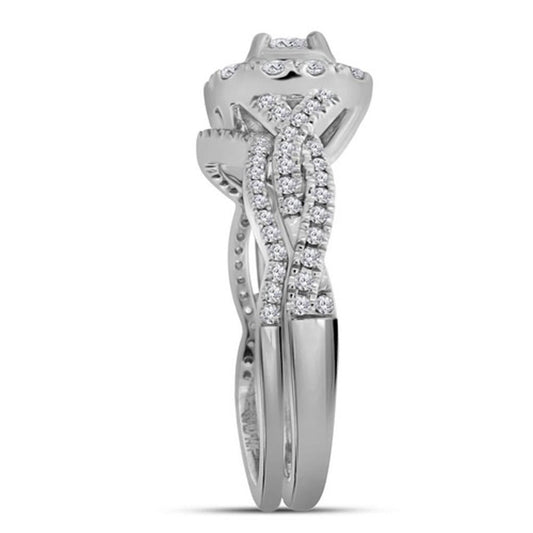 14k White Gold Round Diamond Bridal Wedding Ring Set 3/4 Cttw