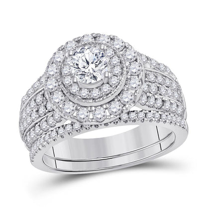 14k White Gold Round Diamond Bridal Wedding Ring Set 2 Cttw (Certified)