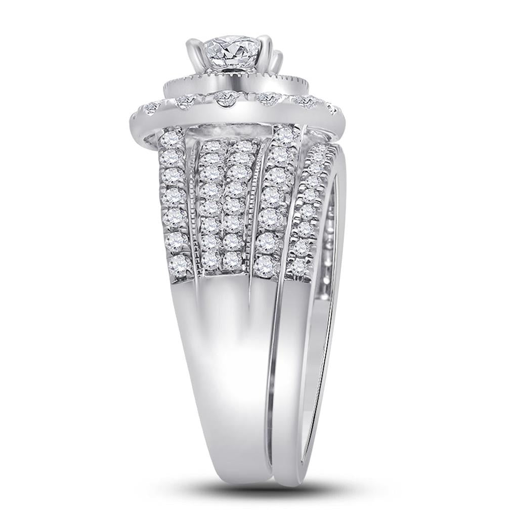 14k White Gold Round Diamond Bridal Wedding Ring Set 2 Cttw (Certified)