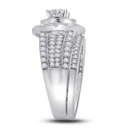 14k White Gold Round Diamond Bridal Wedding Ring Set 2 Cttw (Certified)