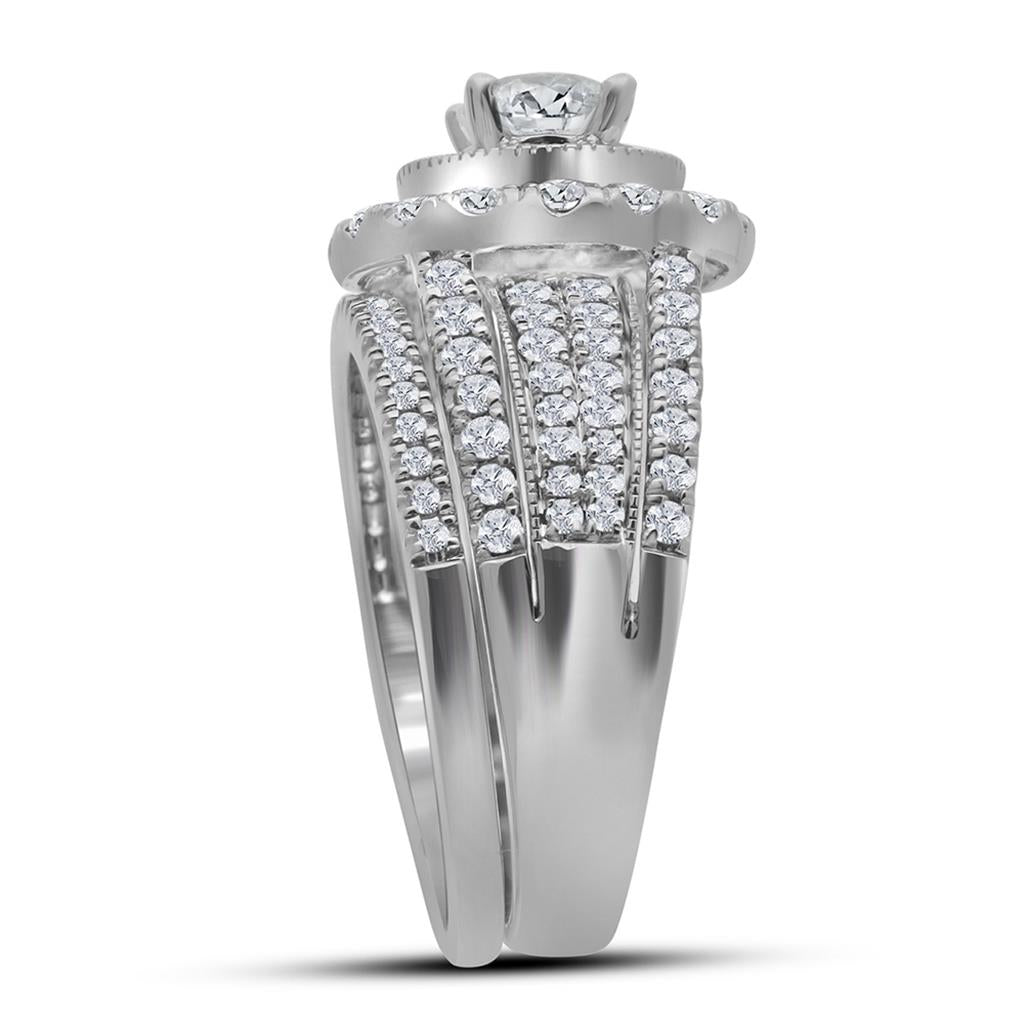 14k White Gold Round Diamond Bridal Wedding Ring Set 2 Cttw (Certified)