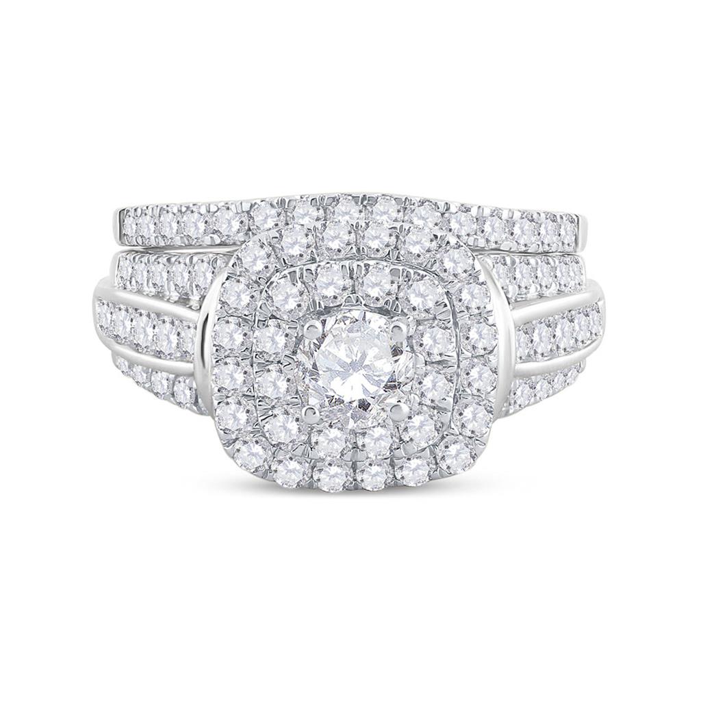 14k White Gold Round Diamond Bridal Wedding Ring Set 2 Cttw (Certified)