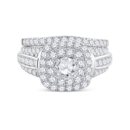 14k White Gold Round Diamond Bridal Wedding Ring Set 2 Cttw (Certified)
