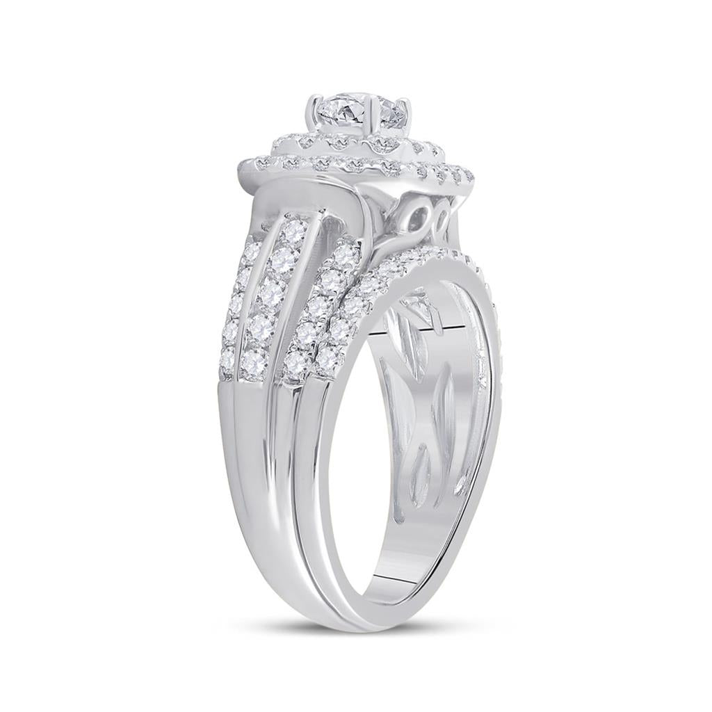 14k White Gold Round Diamond Bridal Wedding Ring Set 2 Cttw (Certified)