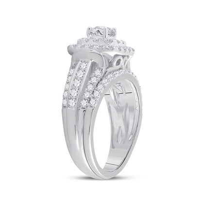 14k White Gold Round Diamond Bridal Wedding Ring Set 2 Cttw (Certified)