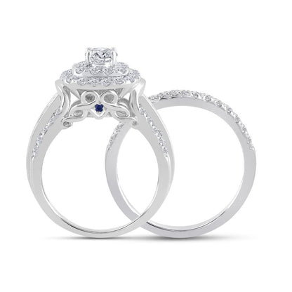 14k White Gold Round Diamond Bridal Wedding Ring Set 2 Cttw (Certified)