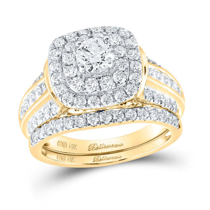 14k Yellow Gold Round Diamond Bridal Wedding Ring Set 2 Cttw (Certified)