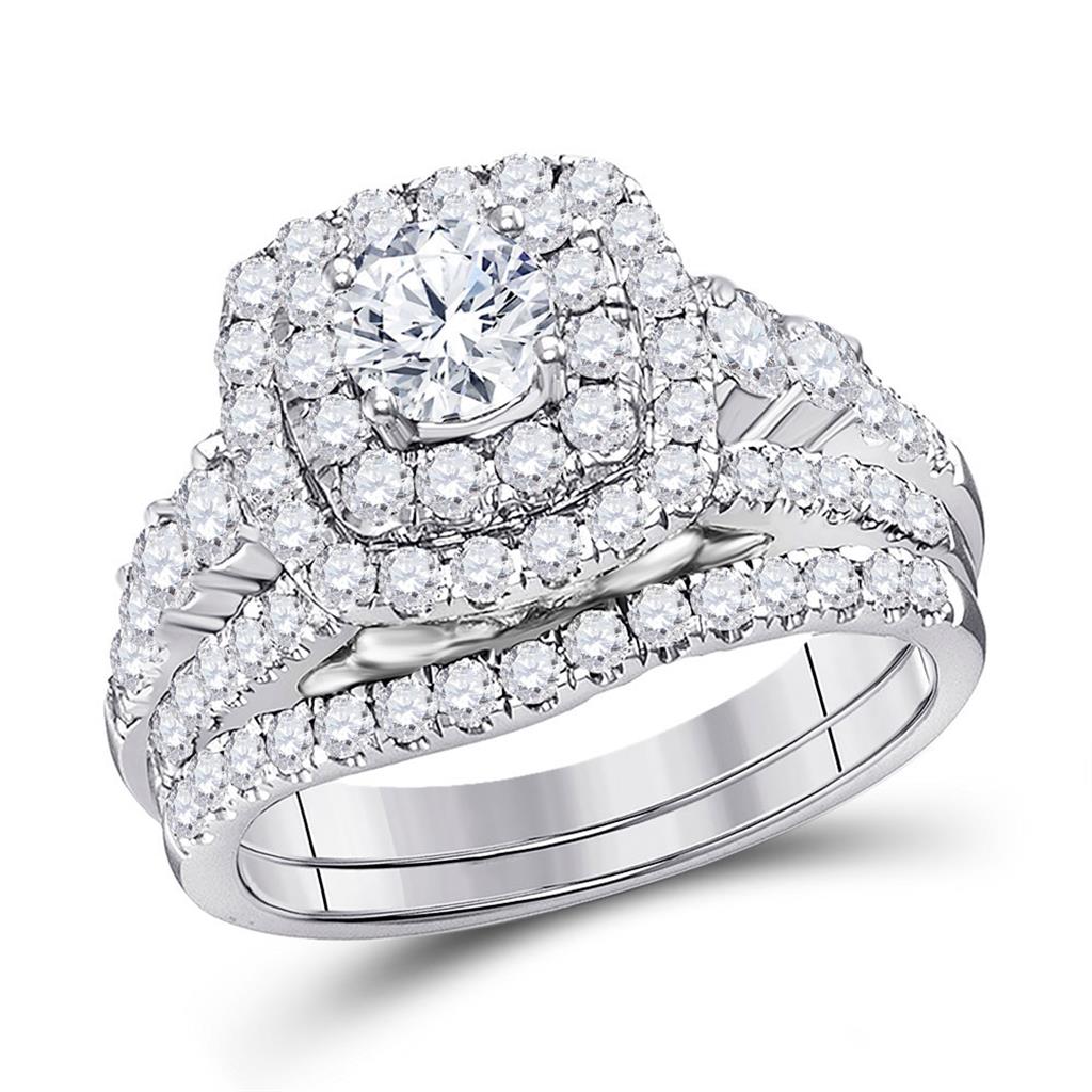 14k White Gold Round Diamond Bridal Wedding Ring Set 2 Cttw (Certified)