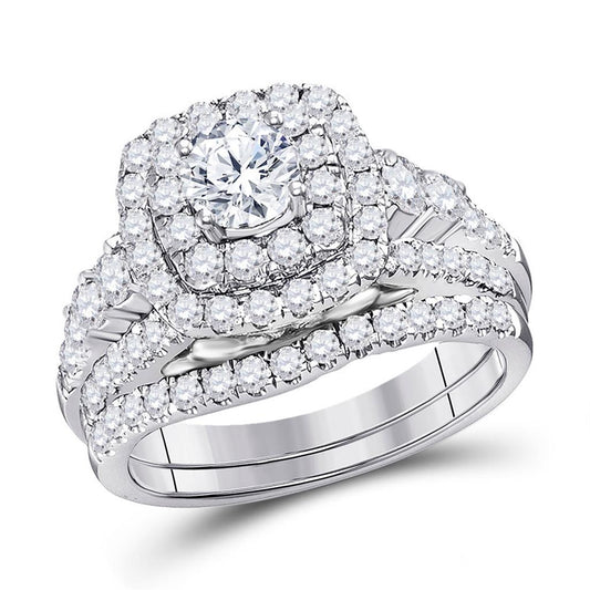 14k White Gold Round Diamond Bridal Wedding Ring Set 2 Cttw (Certified)