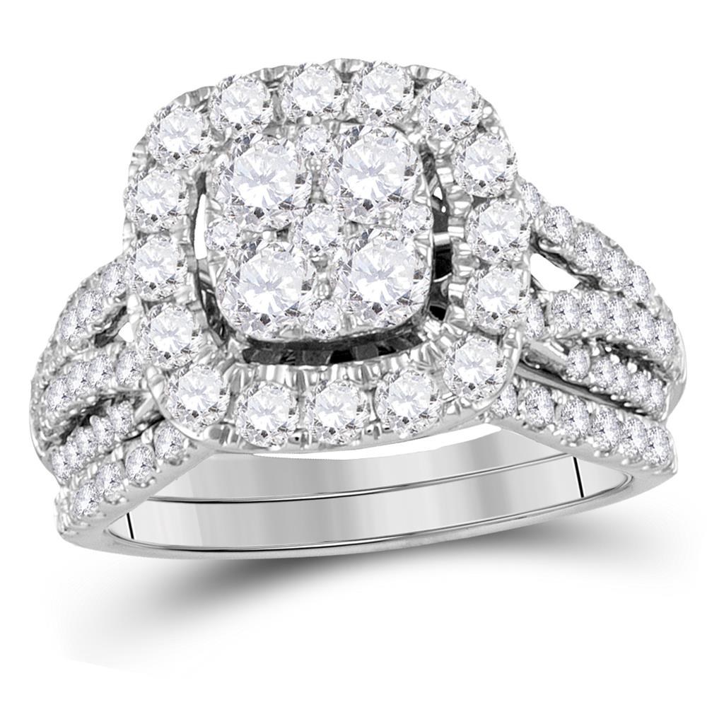 14k White Gold Round Diamond Bridal Wedding Ring Set 2 Cttw