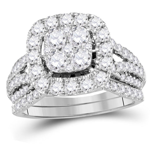 14k White Gold Round Diamond Bridal Wedding Ring Set 2 Cttw