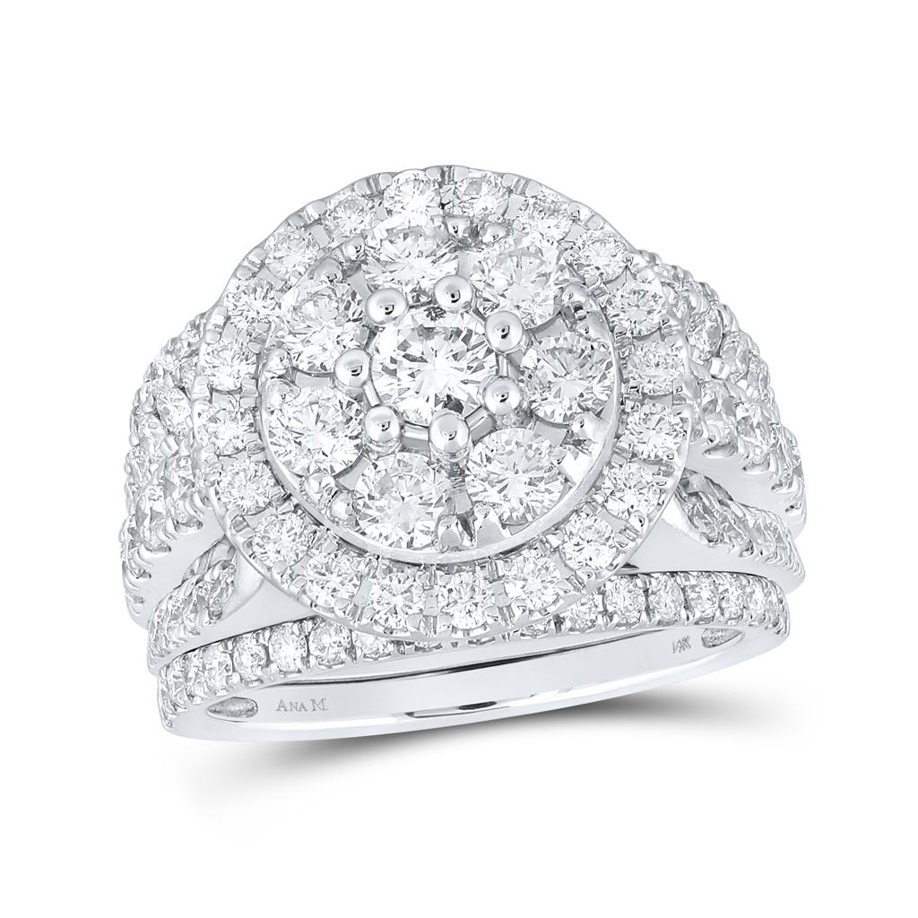 14k White Gold Round Diamond Bridal Wedding Ring Set 3 Cttw (Certified)